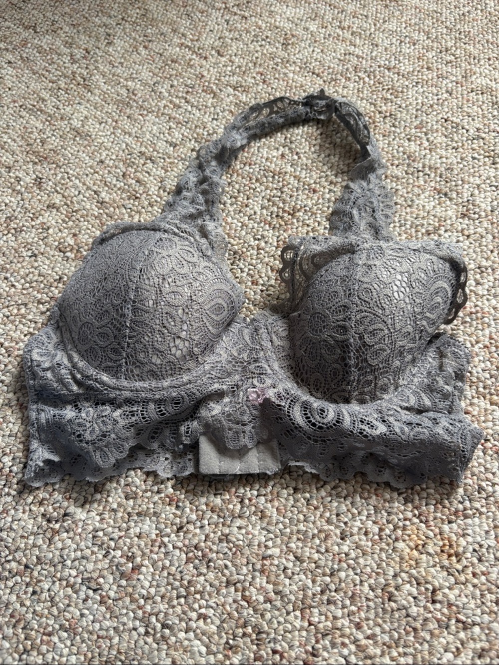 Lace Halter Bralette in Gray — Soft Stretch Lace
